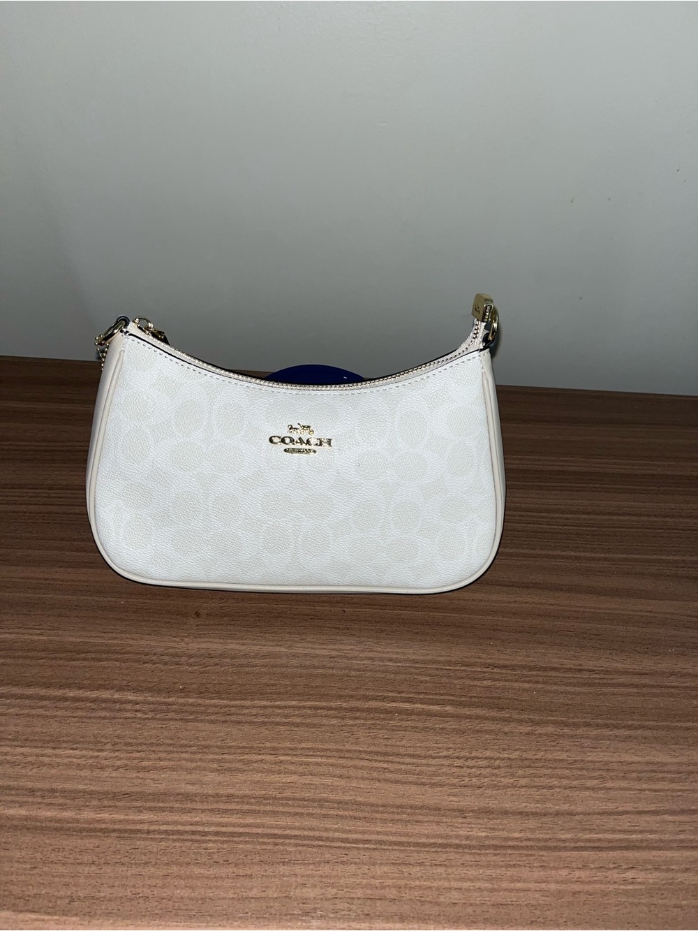 Coach White Signature Mini Shoulder Bag with Gold Hardware